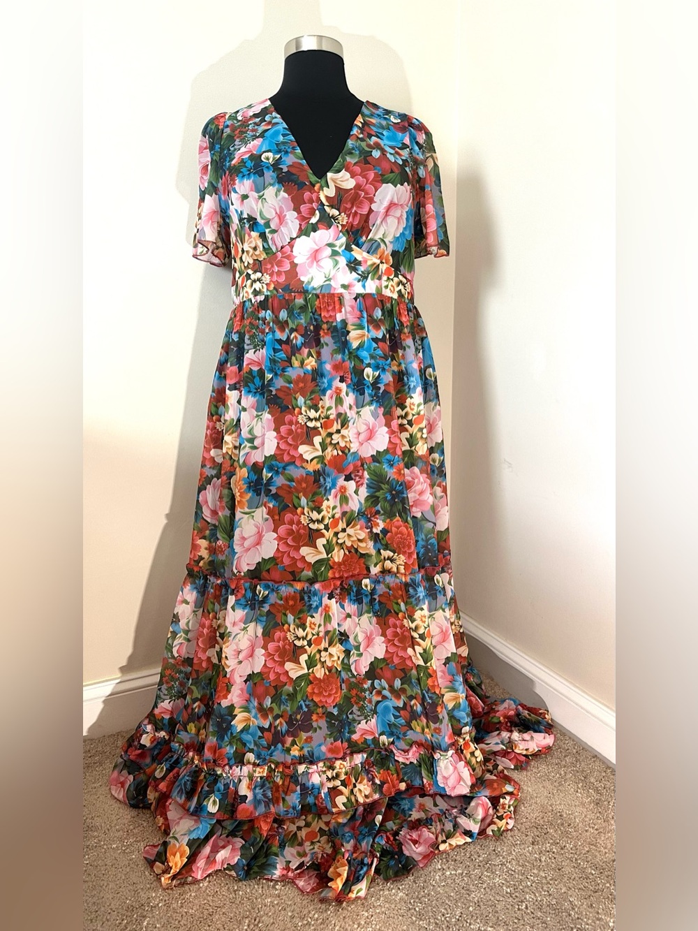 Floral V-Neck Maxi Dress in Multicolor 2x